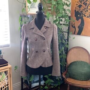 Comptoir Des Cotonniers Brown Wool Tweed Double Breasted Sherlock Blazer Jacket